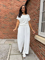White Pinstripe Pull on Trousers Tanya